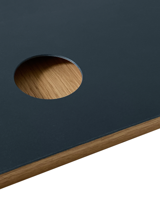 Зразок фасаду Tasty Linoleum димчатий синій. Ручка Wood дуб натуральний