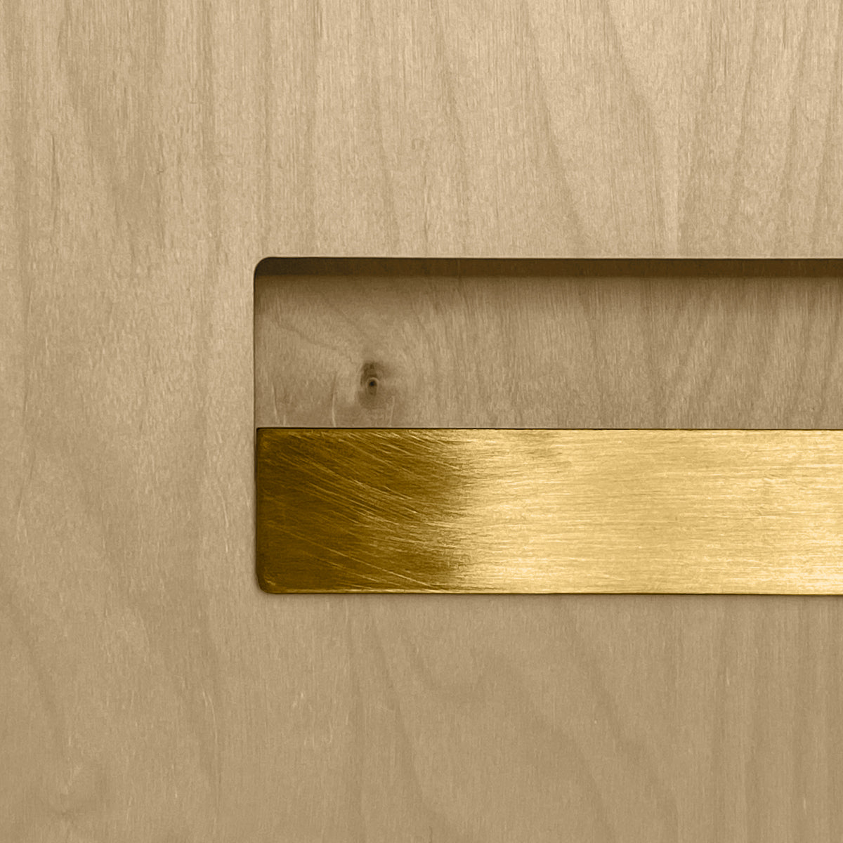 Sample of the facade Dotyk Wood sand birch. Brass handle