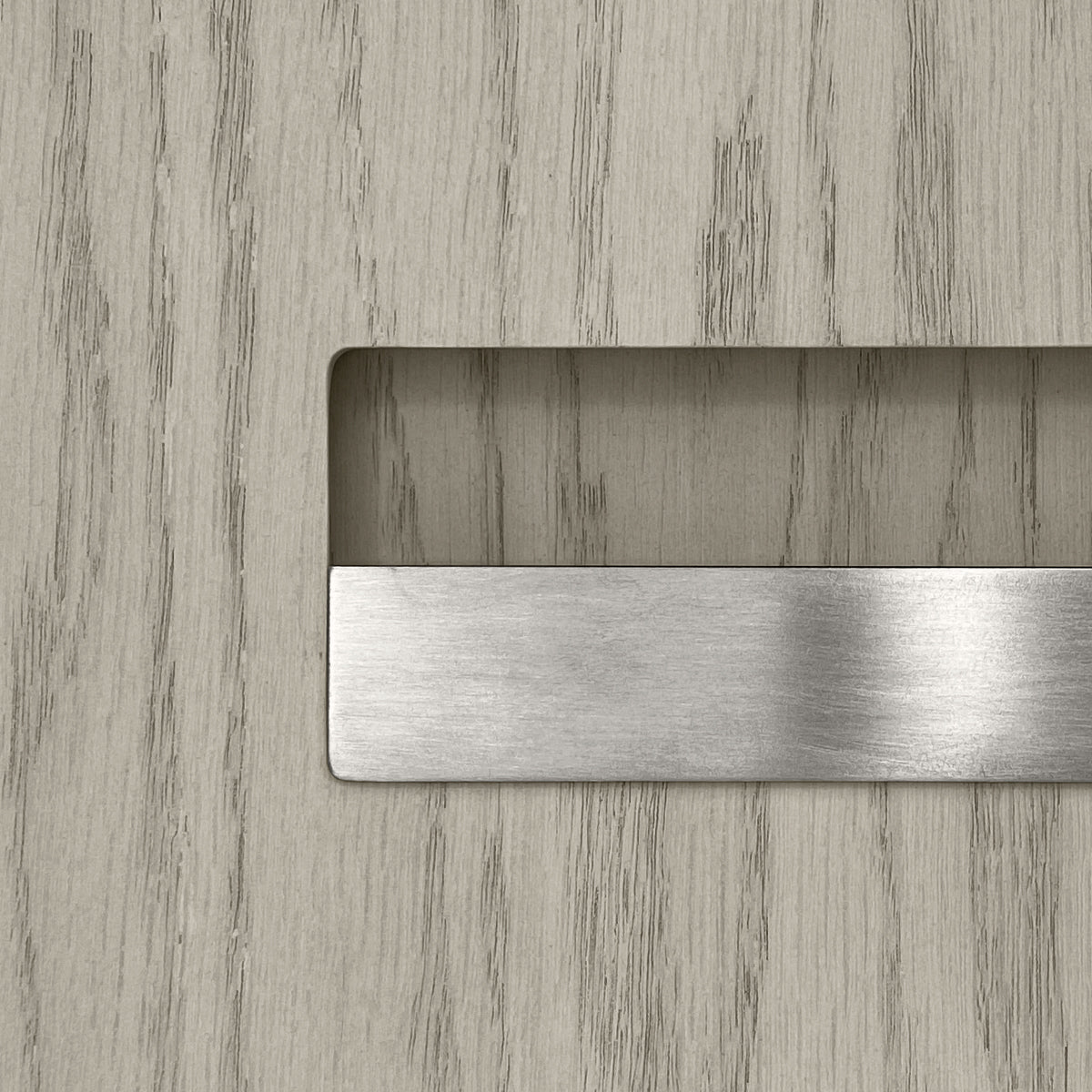 Sample of the facade Dotyk Wood quartz oak. Stainless steel handle