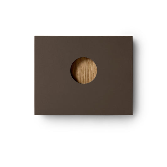 Sample of Tasty Linoleum facade, black coffee. Wood handle, natural oak