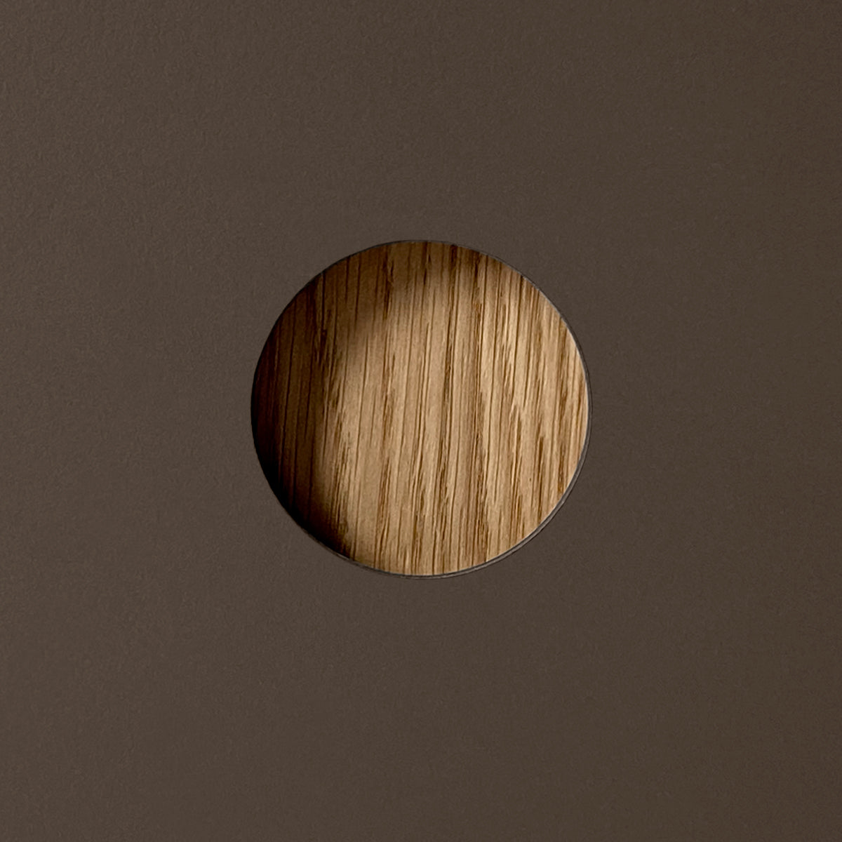 Sample of Tasty Linoleum facade, black coffee. Wood handle, natural oak