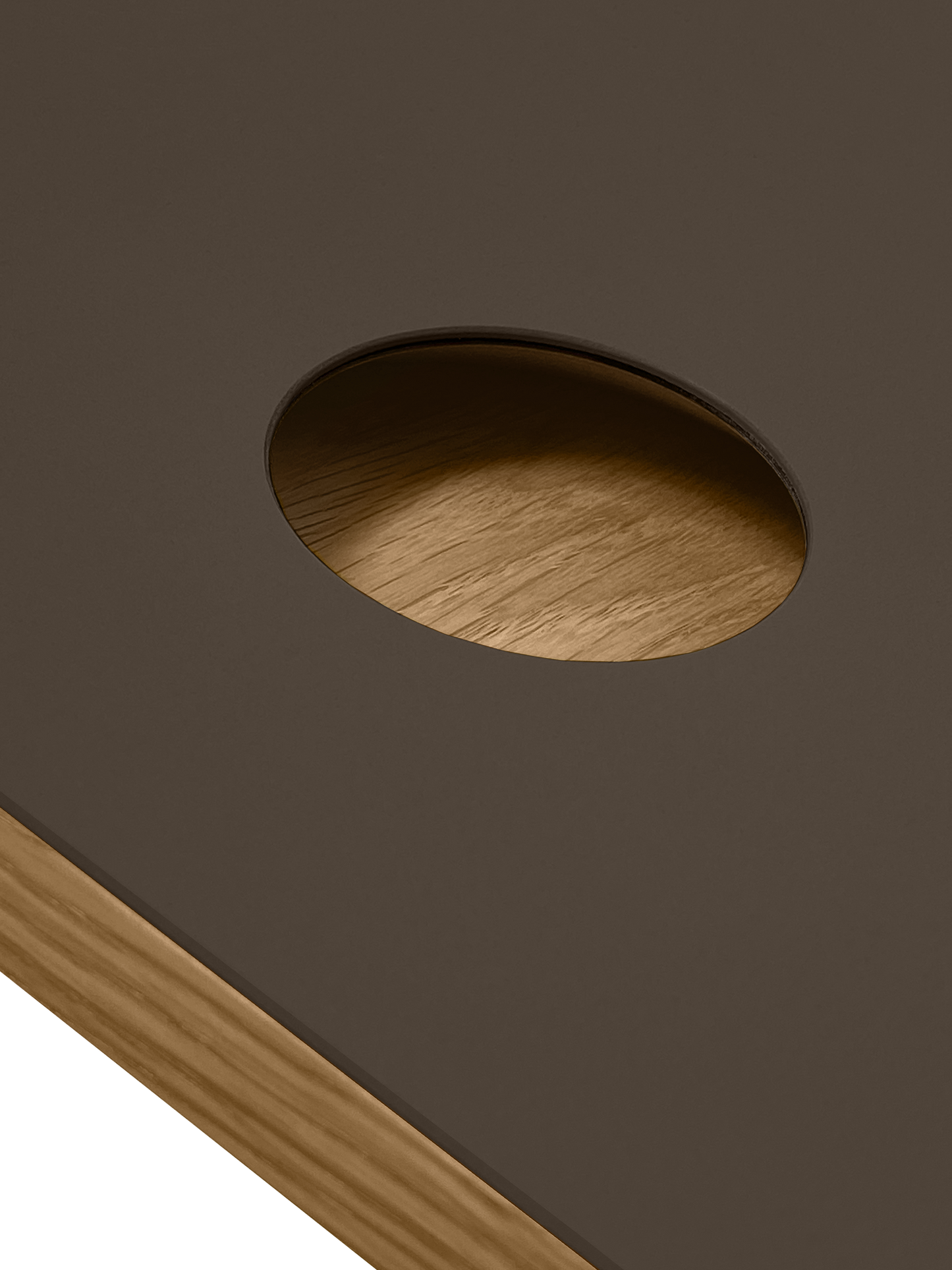 Sample of Tasty Linoleum facade, black coffee. Wood handle, natural oak