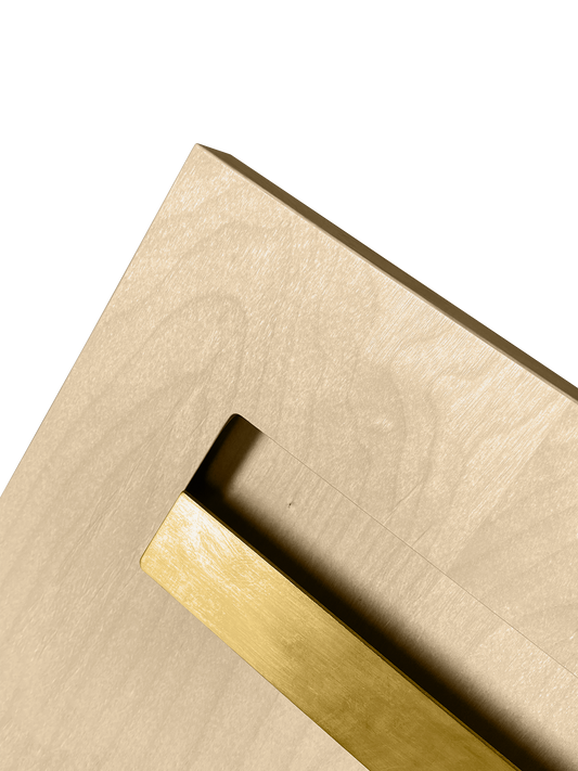 Sample of the facade Dotyk Wood sand birch. Brass handle 