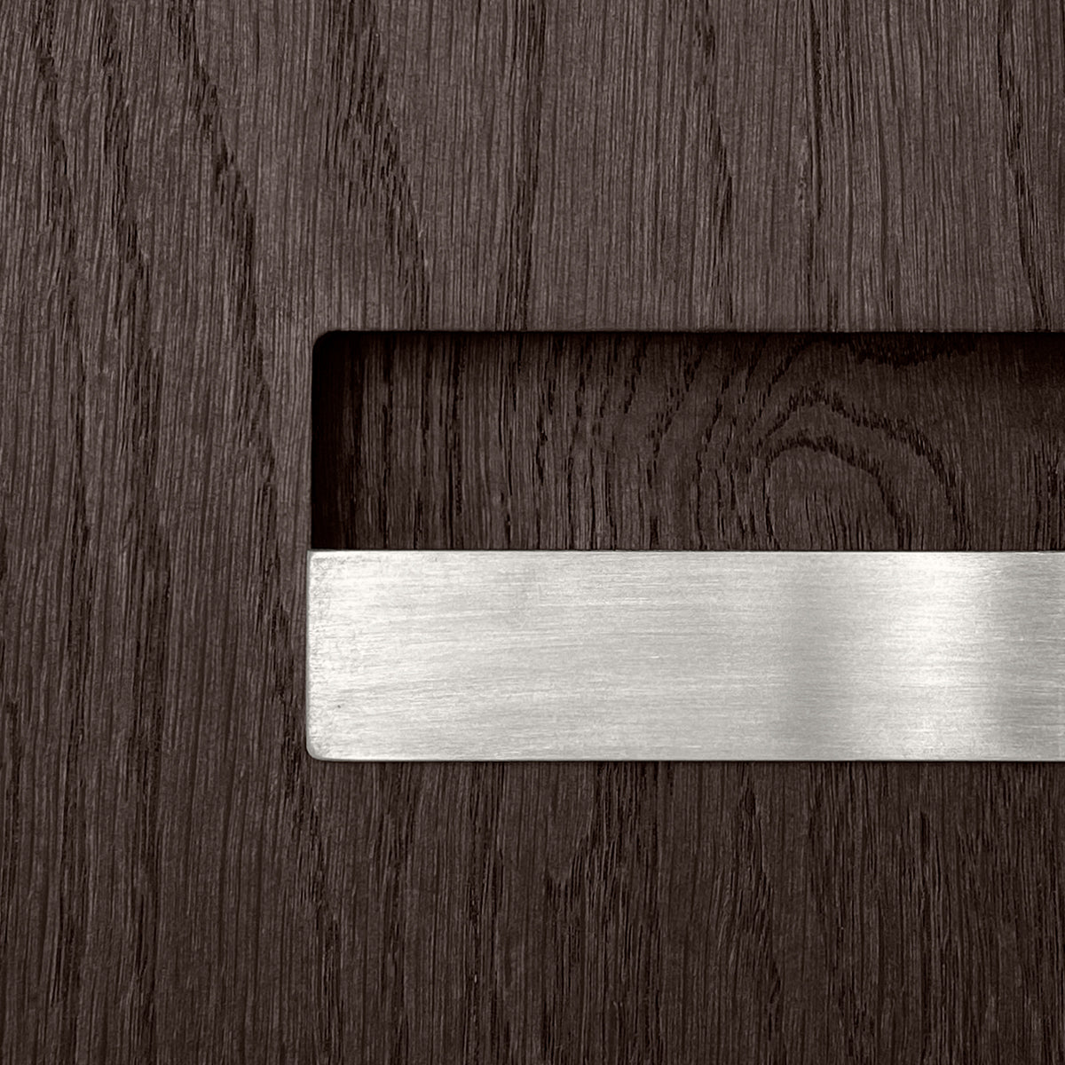Sample of the facade Dotyk Wood anthracite oak. Stainless steel handle 
