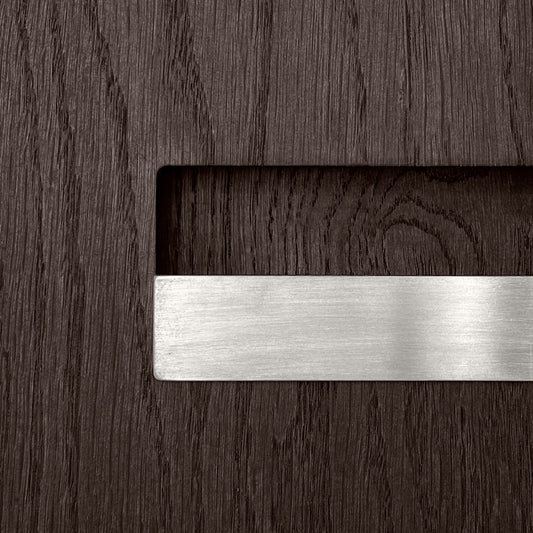 Sample of the facade Dotyk Wood anthracite oak. Stainless steel handle 