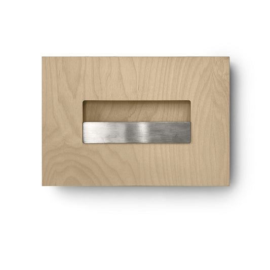 Sample of the facade Dotyk Wood sand birch. Stainless steel handle 