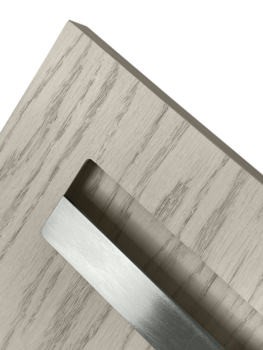 Sample of the facade Dotyk Wood quartz oak. Stainless steel handle 