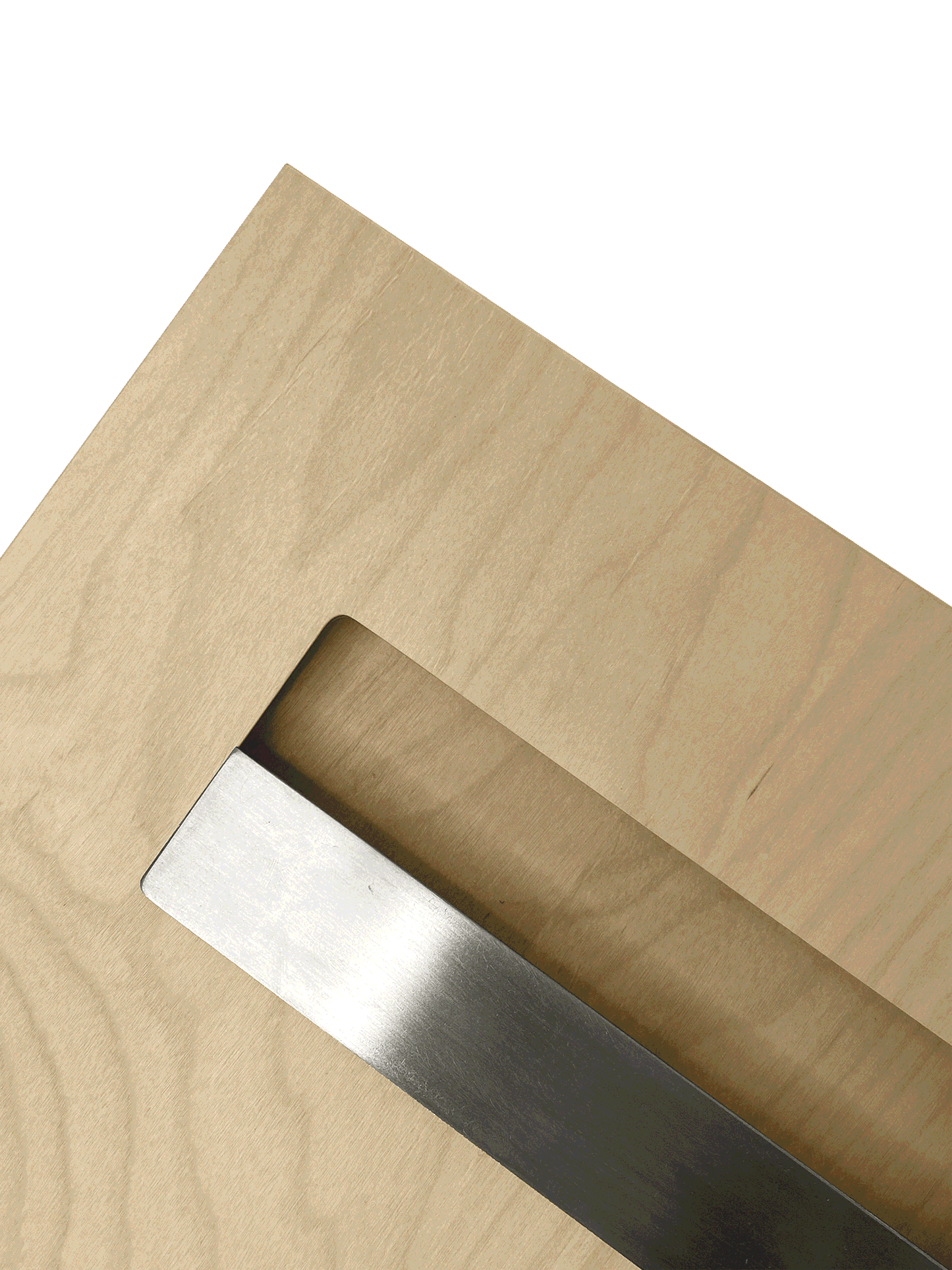 Sample of the facade Dotyk Wood sand birch. Stainless steel handle 